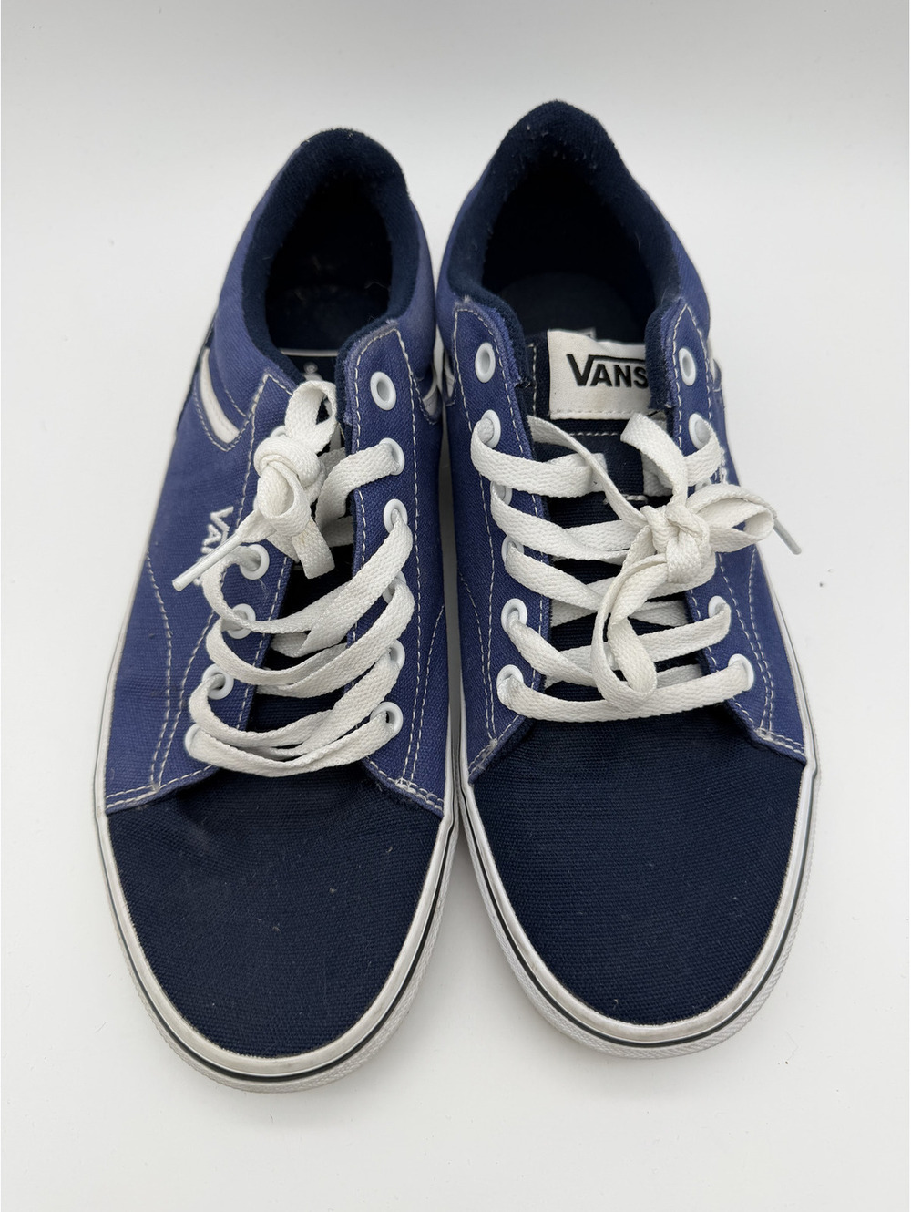 Vans Navy Blue Canvas Sneakers with White Laces, Size 8